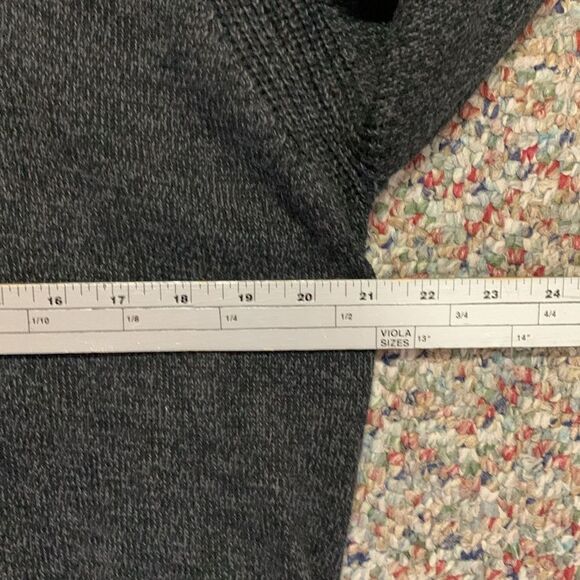 Oscar De La Renta Black Gray Marled Cotton Shawl Collared Sweater Size L - Picture 8 of 10